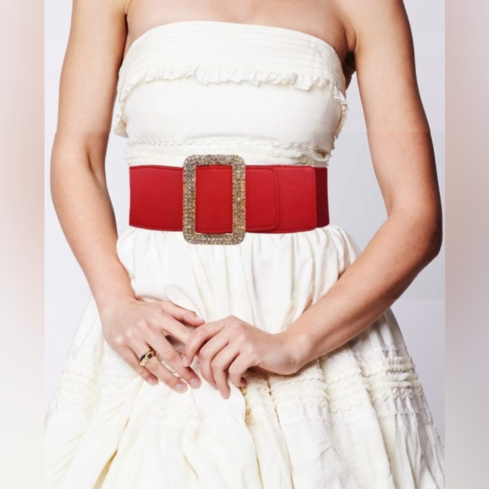 Stone Embellished Open Rectangle Face Elastic Belt